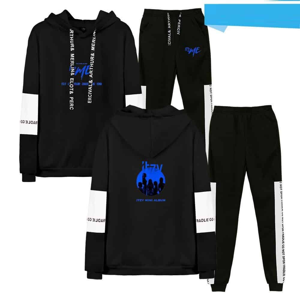 Black Justin Bieber swag hoodie with blue graphics and matching sweatpants, featuring bold text and stylish design elements. Perfect for fans wanting stylish streetwear inspired by Justin Bieber.