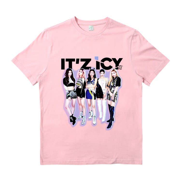 Justin Bieber swag merch t-shirt featuring the girl group ITZY, styled in vibrant, fashionable outfits. Perfect for showcasing music-inspired streetwear and pop culture fashion statements.