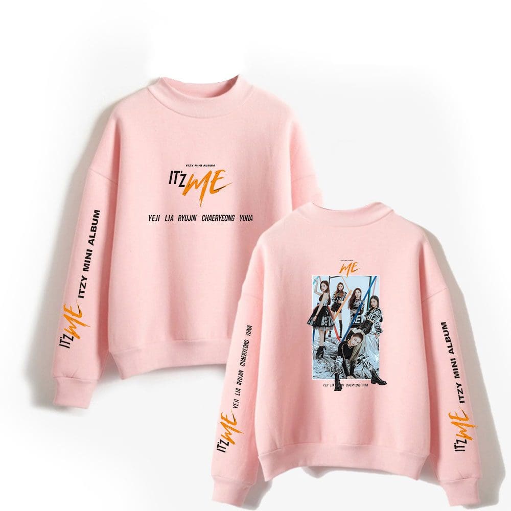 Bright pink Justin Bieber swag merch sweatshirts featuring album artwork and names of the band members, perfect for fans of Justin Bieber's music and fashion.