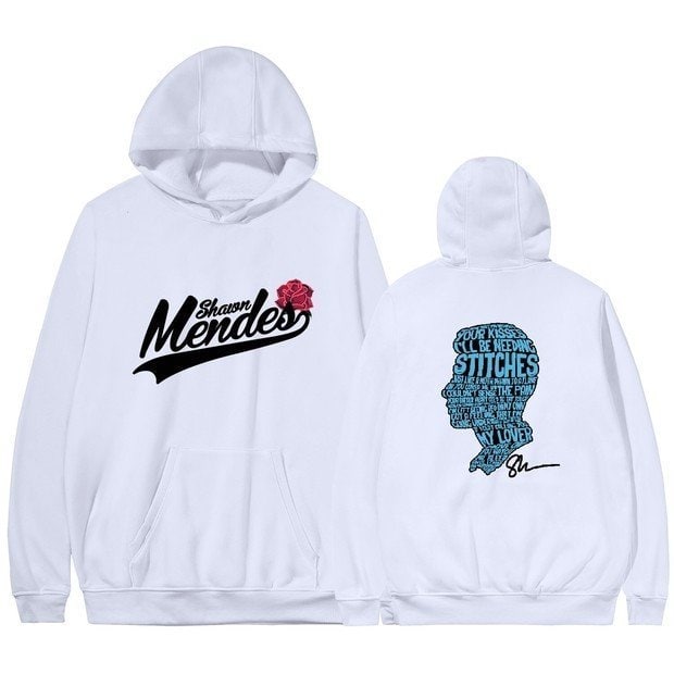 Shawn Mendes swag hoodie with graphic design, featuring his name and stylish artwork. Perfect for fans wanting to showcase their admiration for the artist in a trendy way.