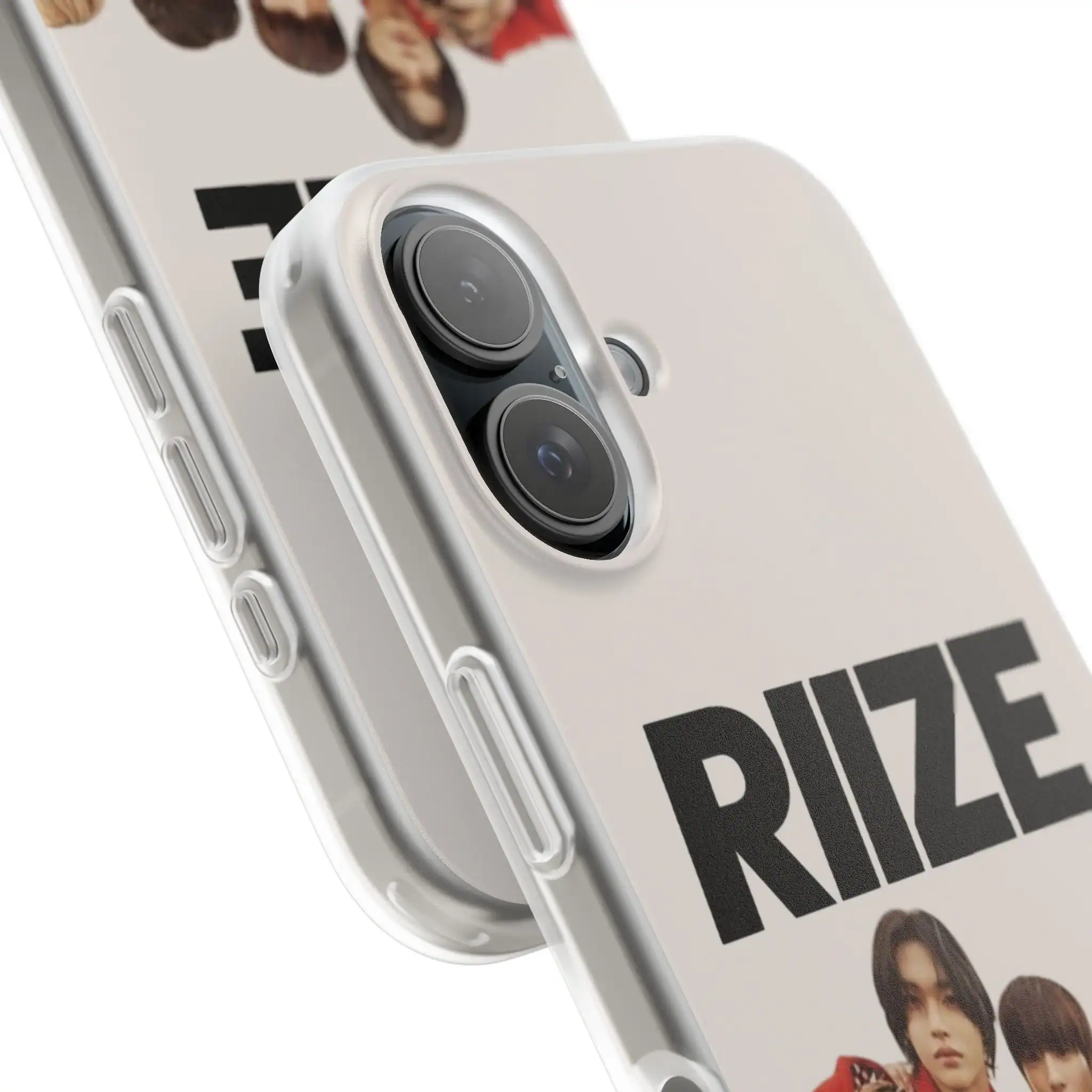 Stylish white phone case featuring Justin Bieber swag merchandise with bold "RIZE" text and images of Justin Bieber, perfect for fans who want to express their musical style.