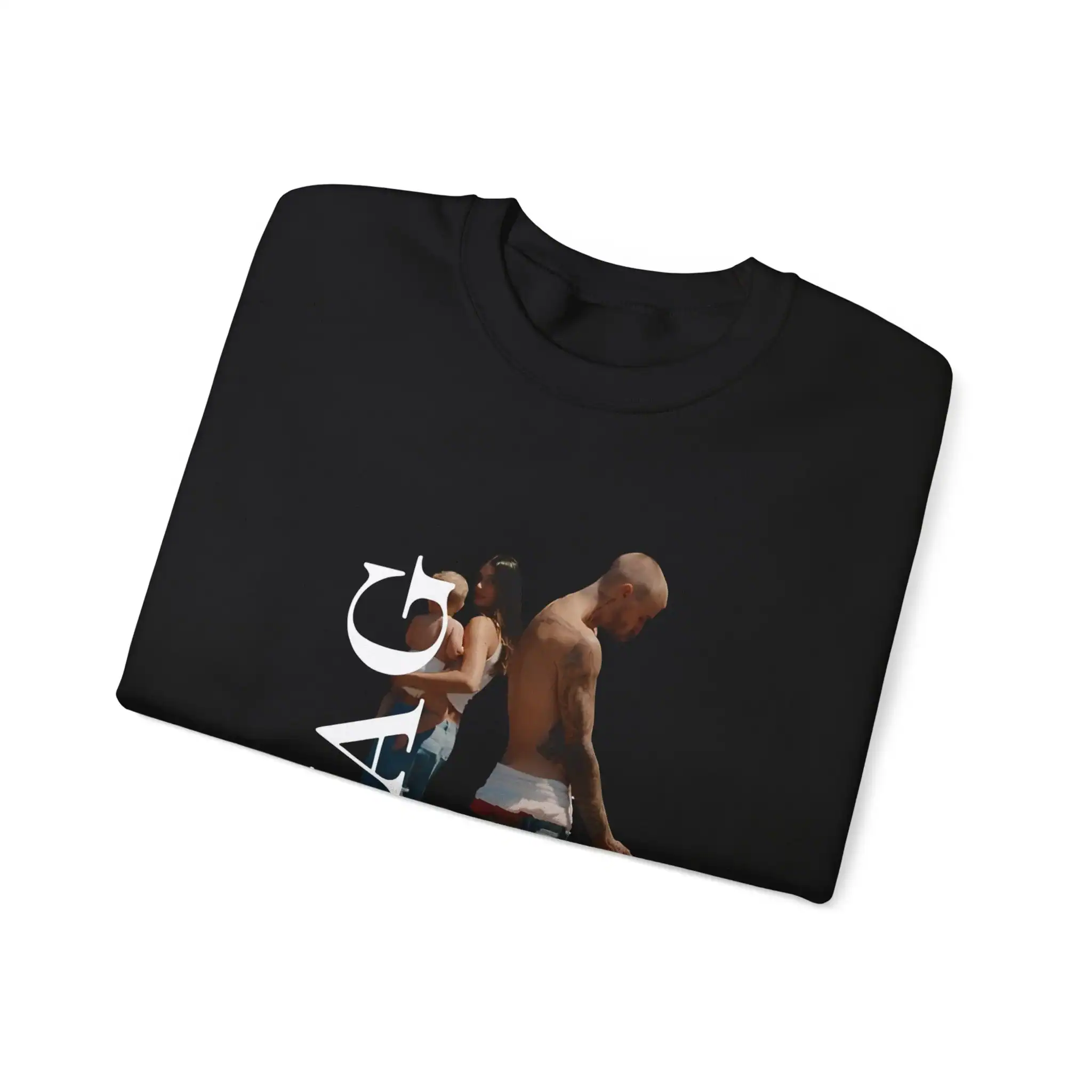 Justin Bieber swag merch t-shirt featuring bold graphic design of the artist and a female model, perfect for fans looking to showcase their style.
