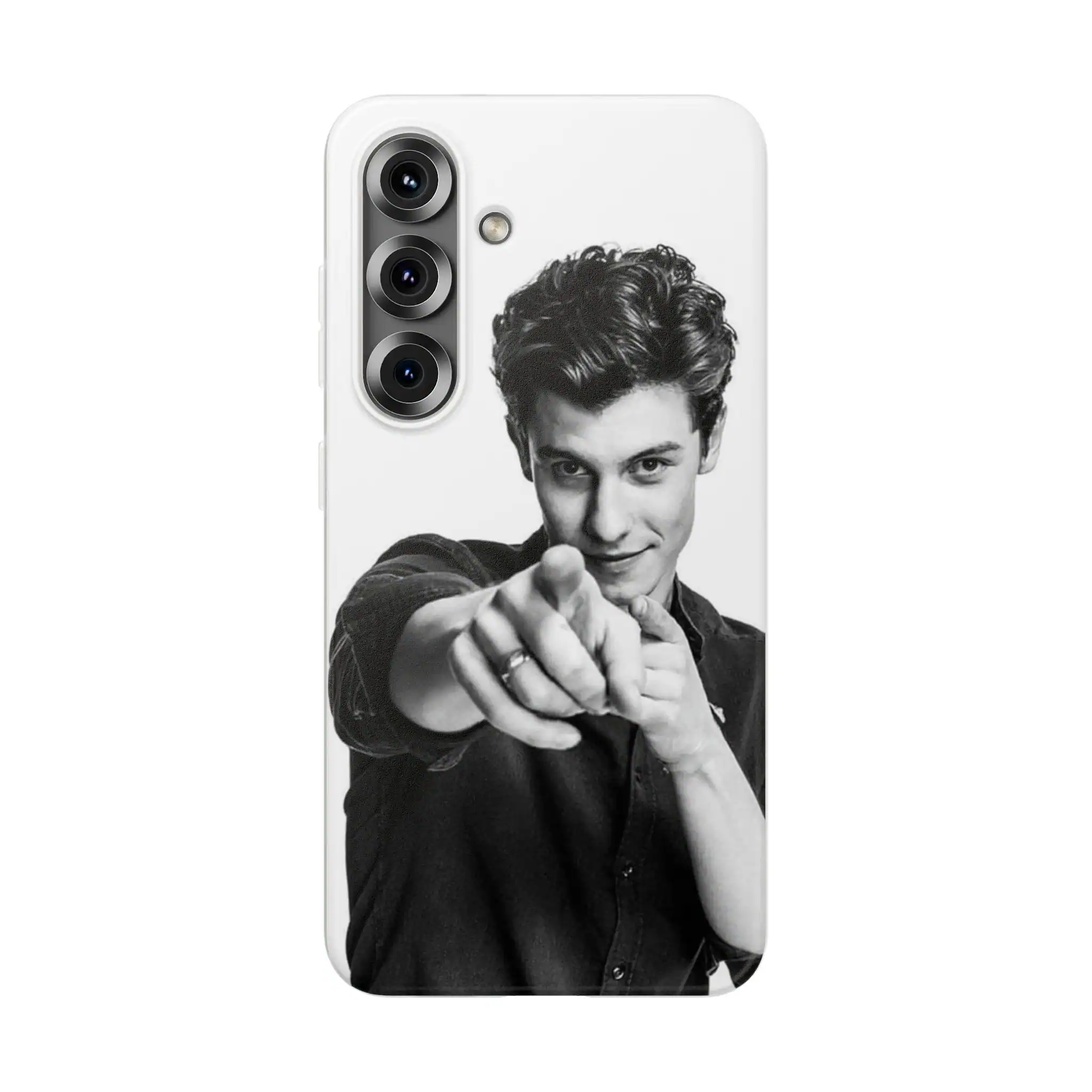 Justin Bieber swag merchandise featuring a black and white photo of him pointing towards the camera, printed on a phone case. Ideal for fans who want stylish and trendy Justin Bieber apparel and accessories.