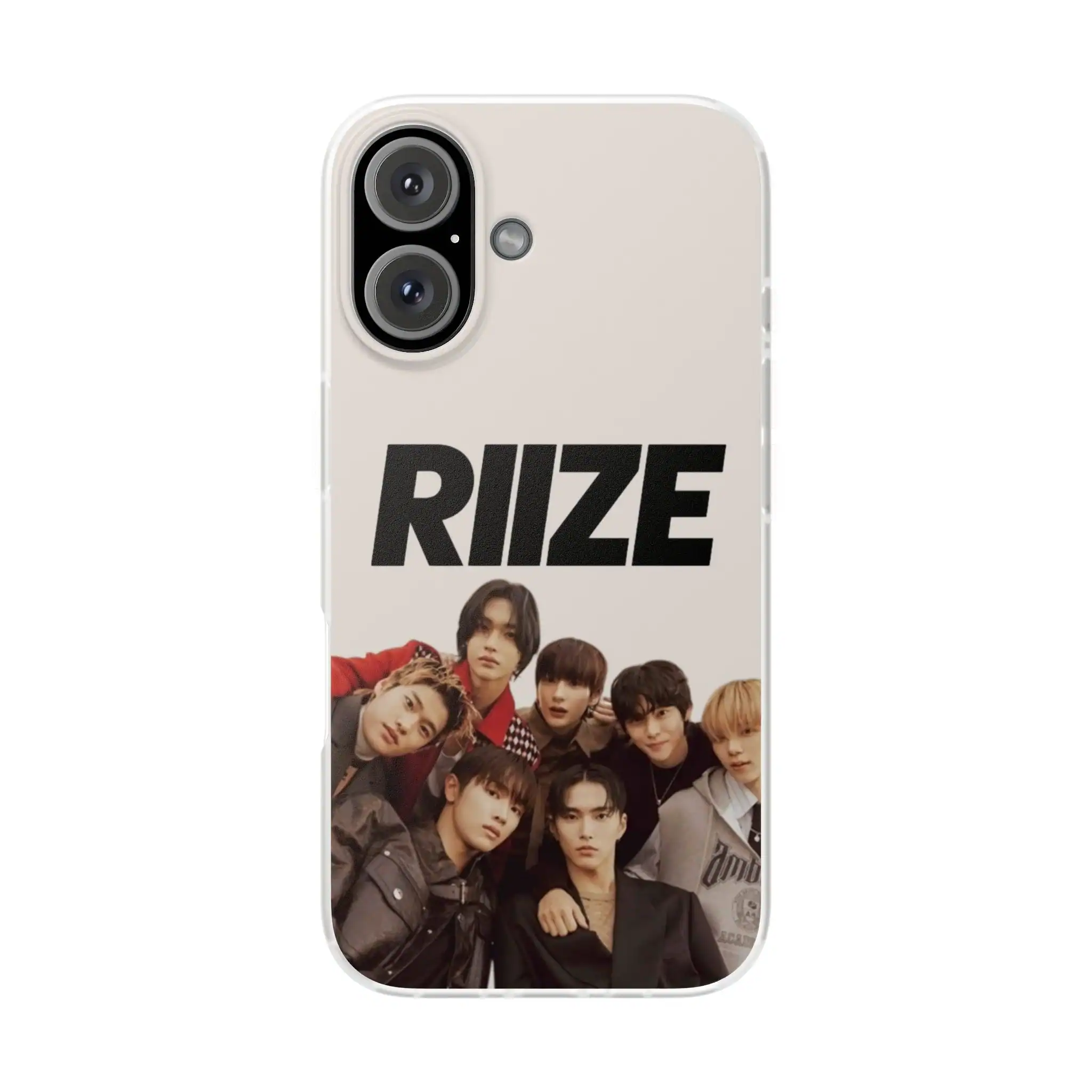 Justin Bieber swag merchandise phone case featuring RIZE with a group photo of young men.