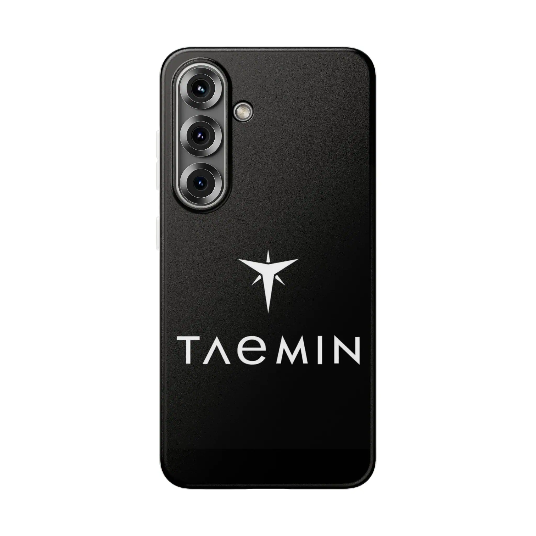 Stylish black phone case featuring the Taemin logo, perfect for Justin Bieber swag merch fans, combining modern design with exclusive K-pop artist branding.