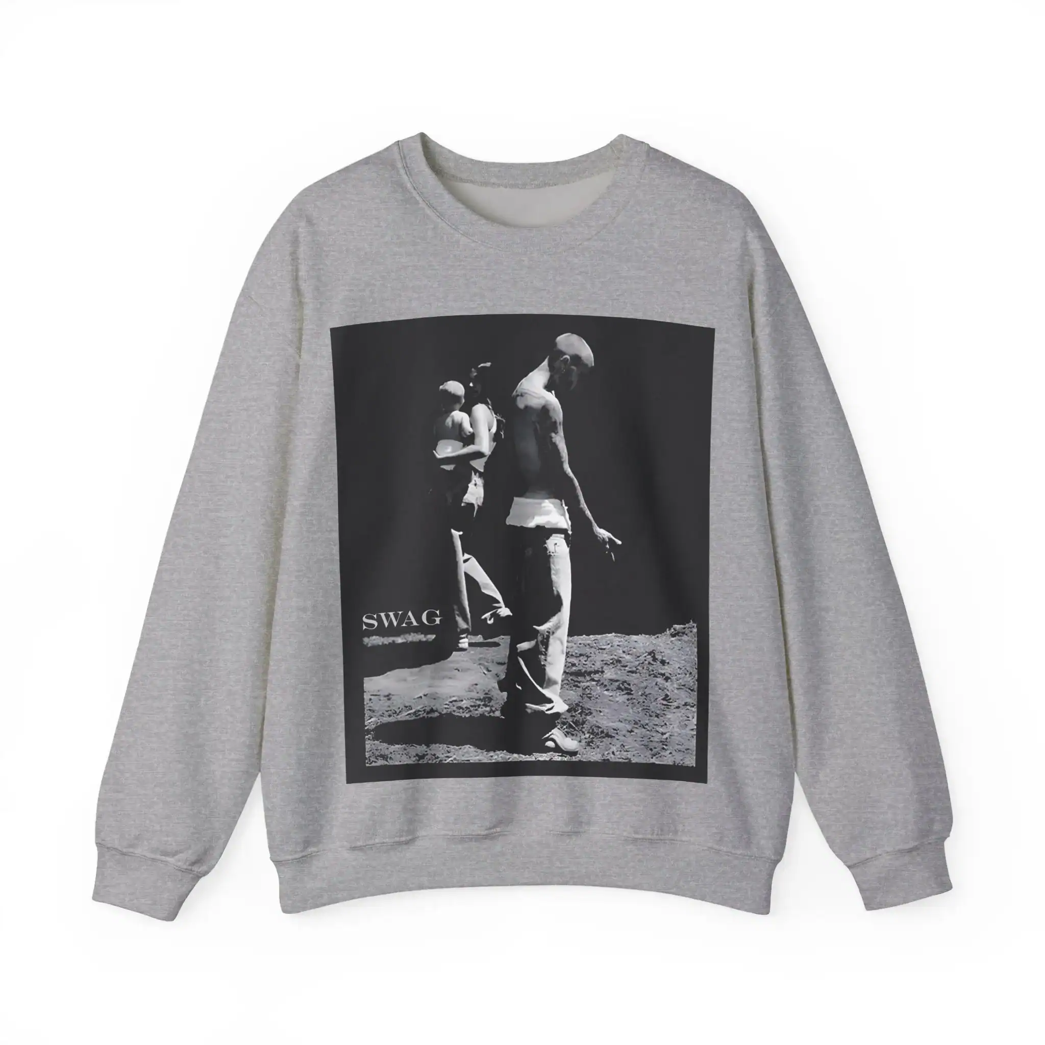 Justin Bieber swag merch sweatshirt featuring black and white street art style graphic design.