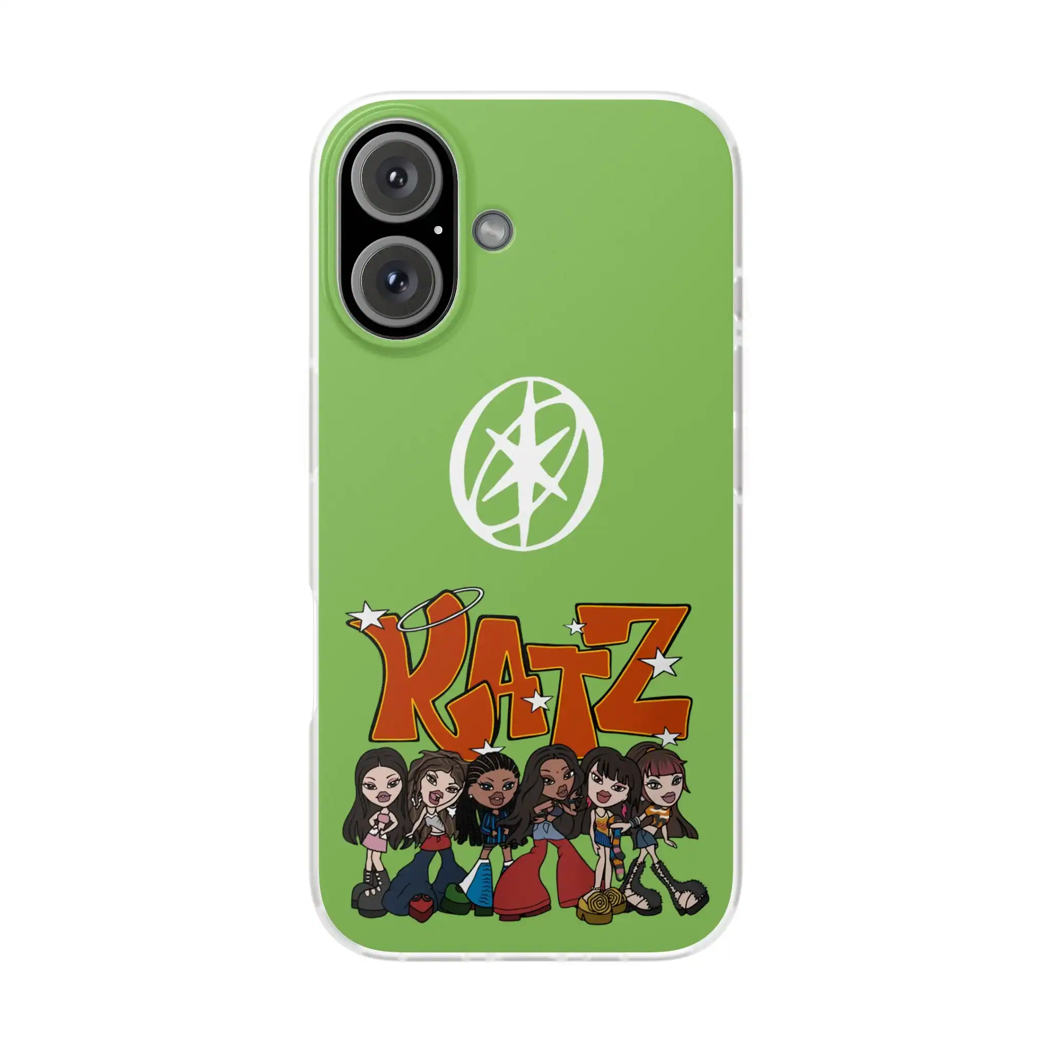 Colorful phone case featuring cartoon girls from K/DA, dressed in vibrant outfits with "K/DA" logo and sci-fi elements, perfect for fans of K-pop and virtual music groups.