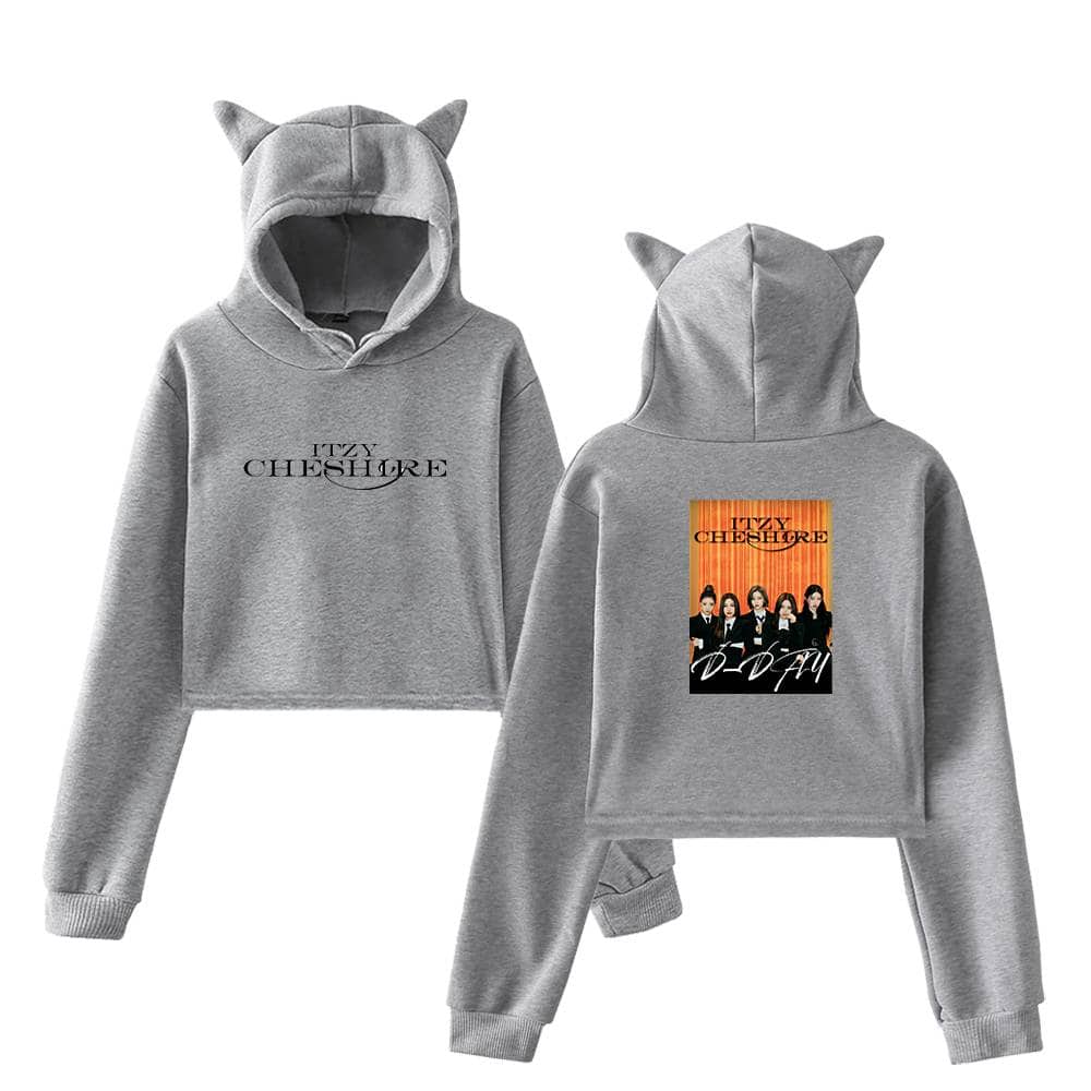 Grey hoodie and sweatpants set inspired by Justin Bieber's "Justice" album, featuring cat ear hood and graphic prints, perfect for fans of Justin Bieber swag merch.