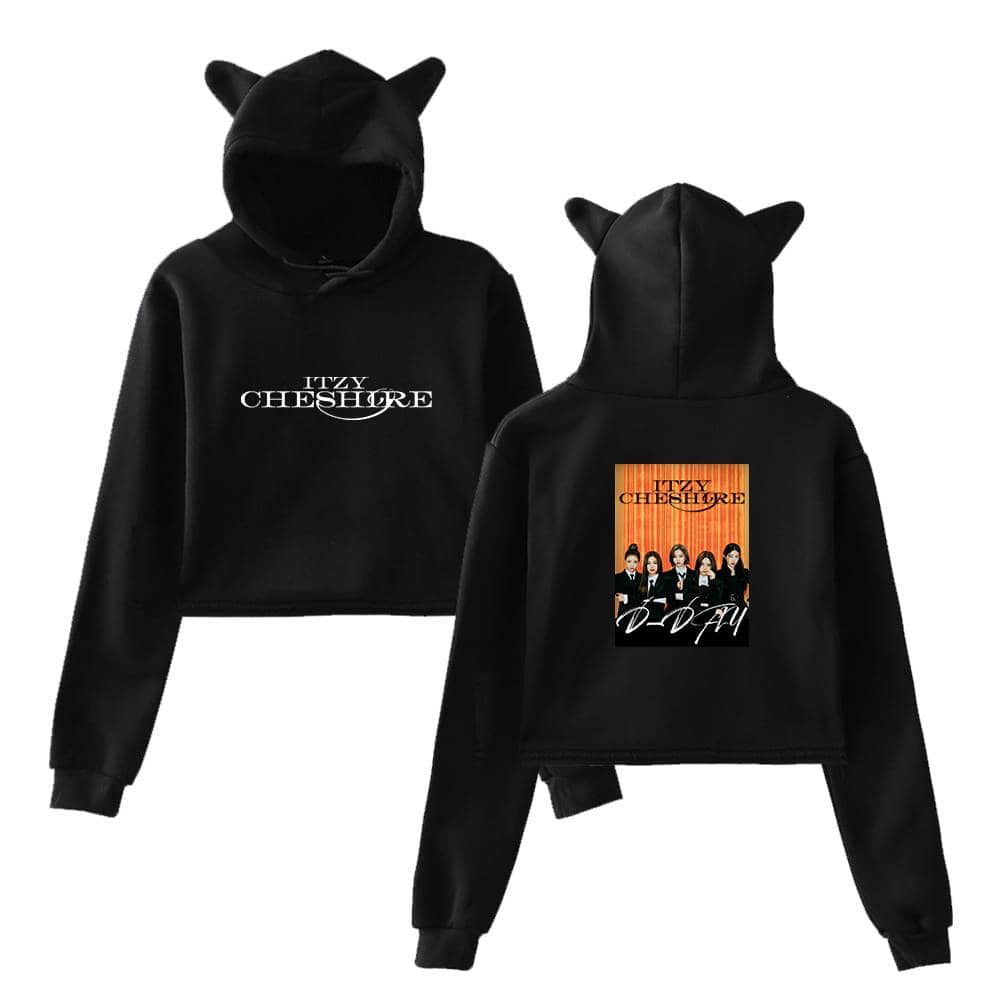 Itzy Chesire swag hoodie with cat ears, featuring bold graphics and a stylish design inspired by Justin Bieber merchandise. Perfect for fans of trendy streetwear and music-inspired fashion.