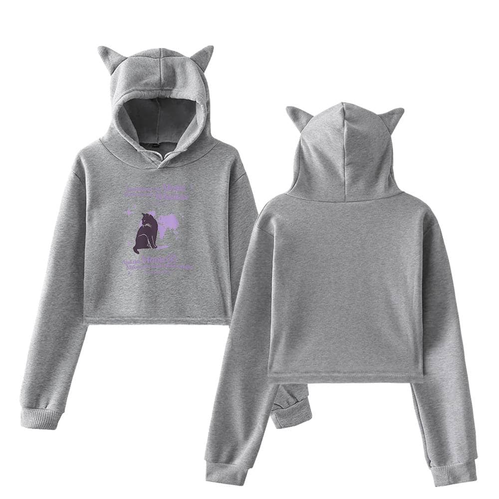 Justin Bieber swag merch hoodie with cat ear hood, grey color, casual style, perfect for music fans and streetwear enthusiasts.
