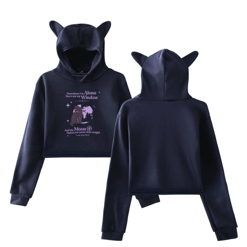 Glossy black hooded sweatshirt with bear ears, featuring purple text and graphics inspired by Justin Bieber, perfect for swag merch lovers.