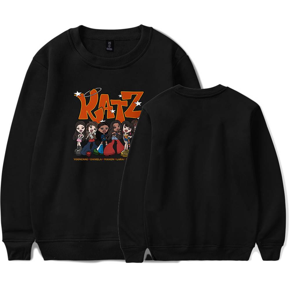 Katz crewneck sweatshirt with cartoon characters and bold orange logo, perfect for Justin Bieber swag merch fans.