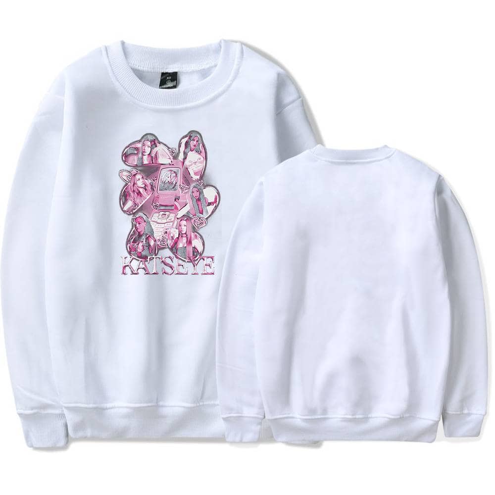 KatsyE Justin Bieber swag merch sweatshirt with pink graphic designs and stylish branding.