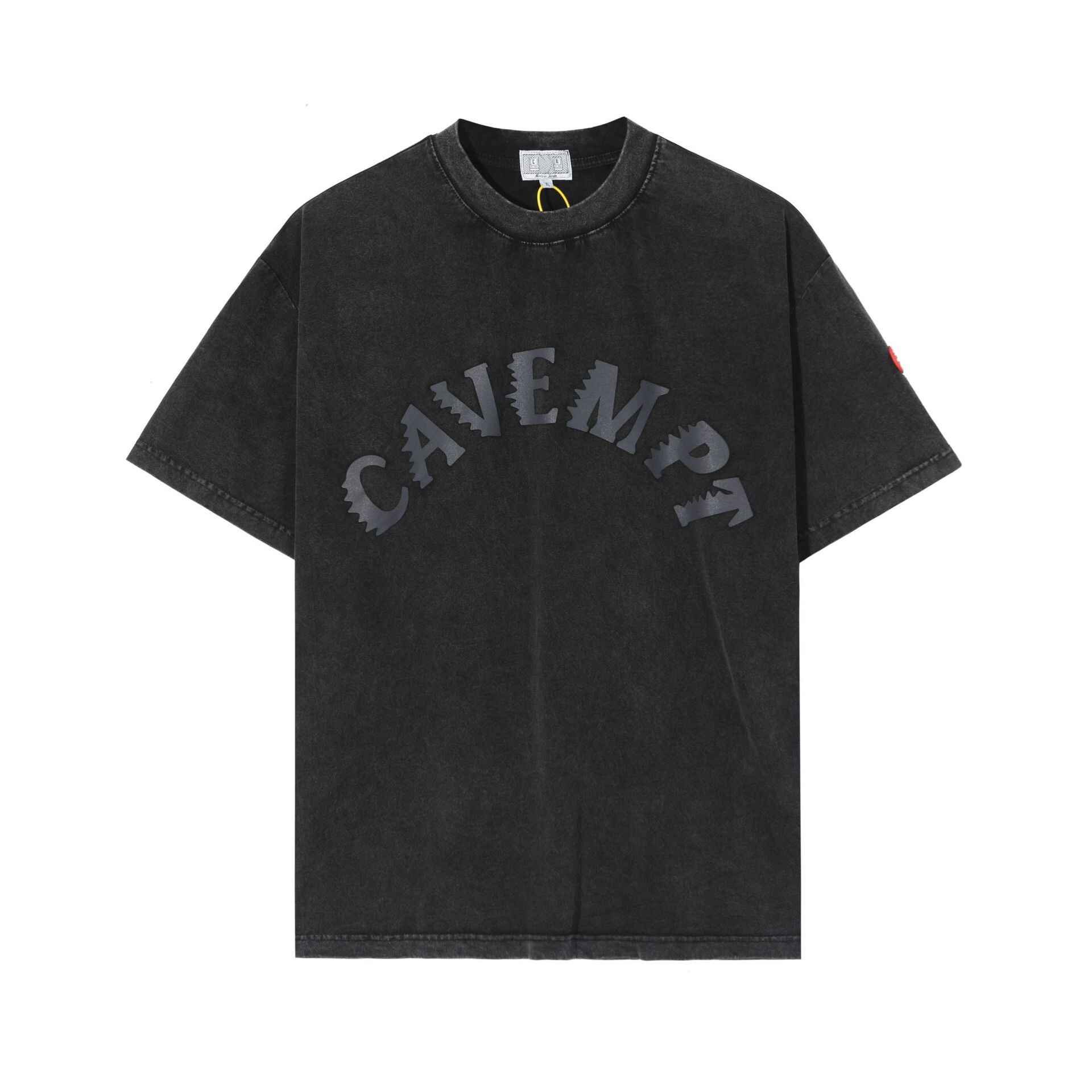 Black distressed t-shirt with "CAMP" graphic in a circular design, inspired by Justin Bieber swag merch. Perfect for fans seeking trendy streetwear style.