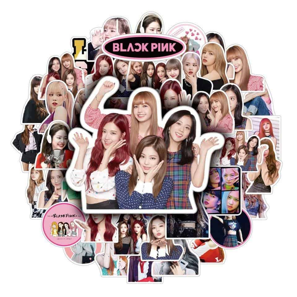 - Blackpink group collage sticker, featuring multiple images of the K-pop girl group members with vibrant colors and playful expressions.