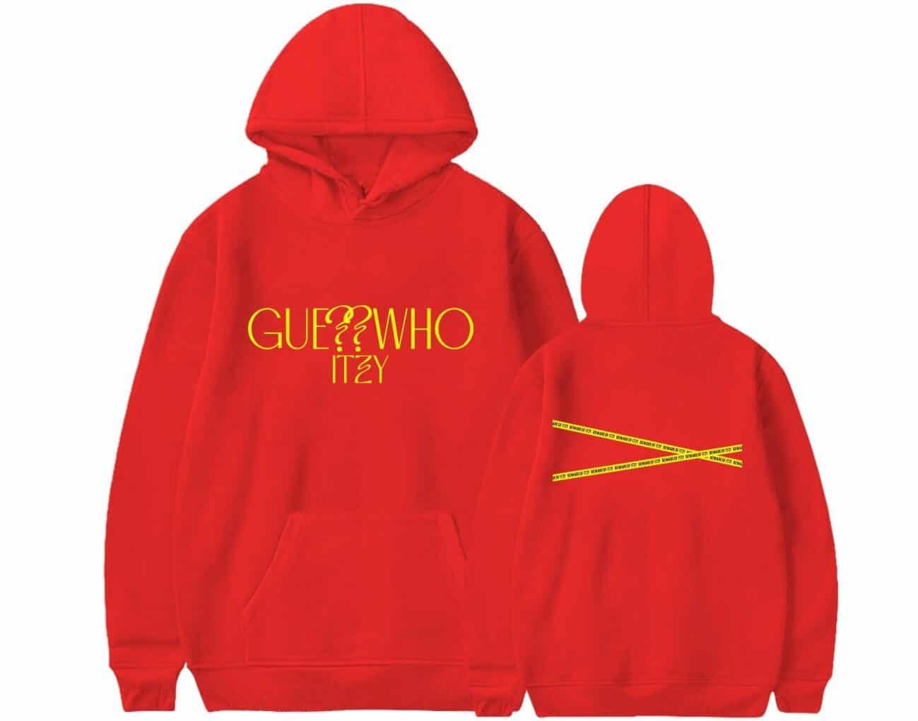 Genuine red hoodie featuring Justin Bieber swag merchandise with bold yellow text and design, perfect for fans and streetwear enthusiasts.
