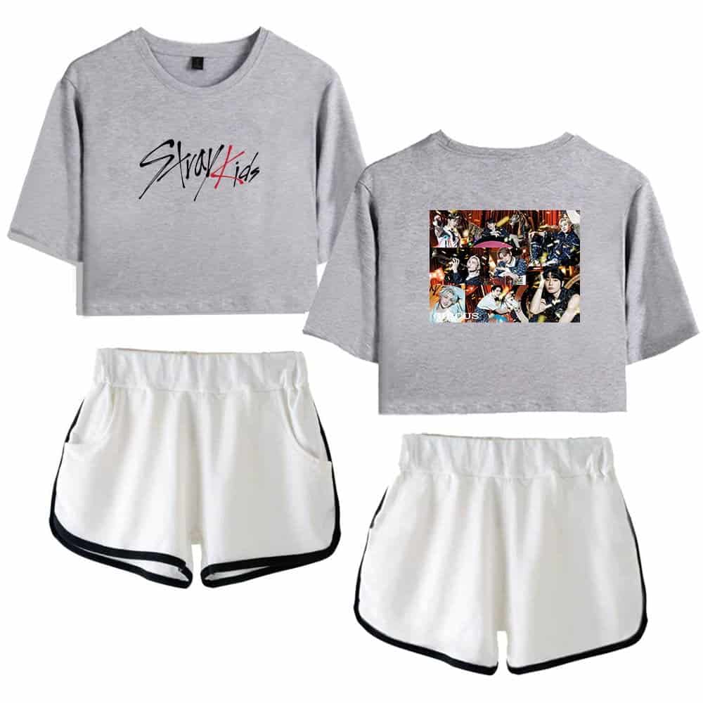 Justin Bieber swag merch crop tops and shorts set with bold graphic designs, perfect for fans seeking trendy streetwear inspired by pop icon Justin Bieber.