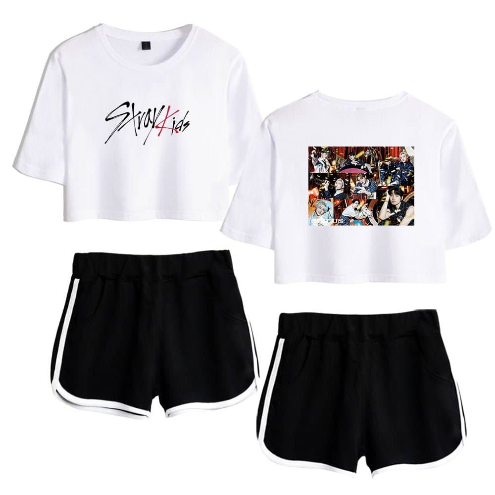 - Justin Bieber swag merch crop top t-shirt and shorts set for fans, featuring bold prints and stylish design. Perfect for casual streetwear or concert outings.
