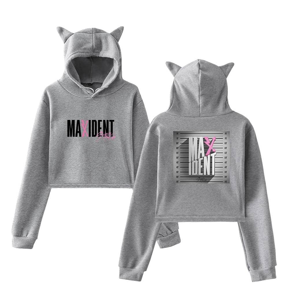 Comfy grey hoodie and sweatpants set featuring Max IDent design, with playful pink and black accents, perfect for fans of Justin Bieber swag merchandise.