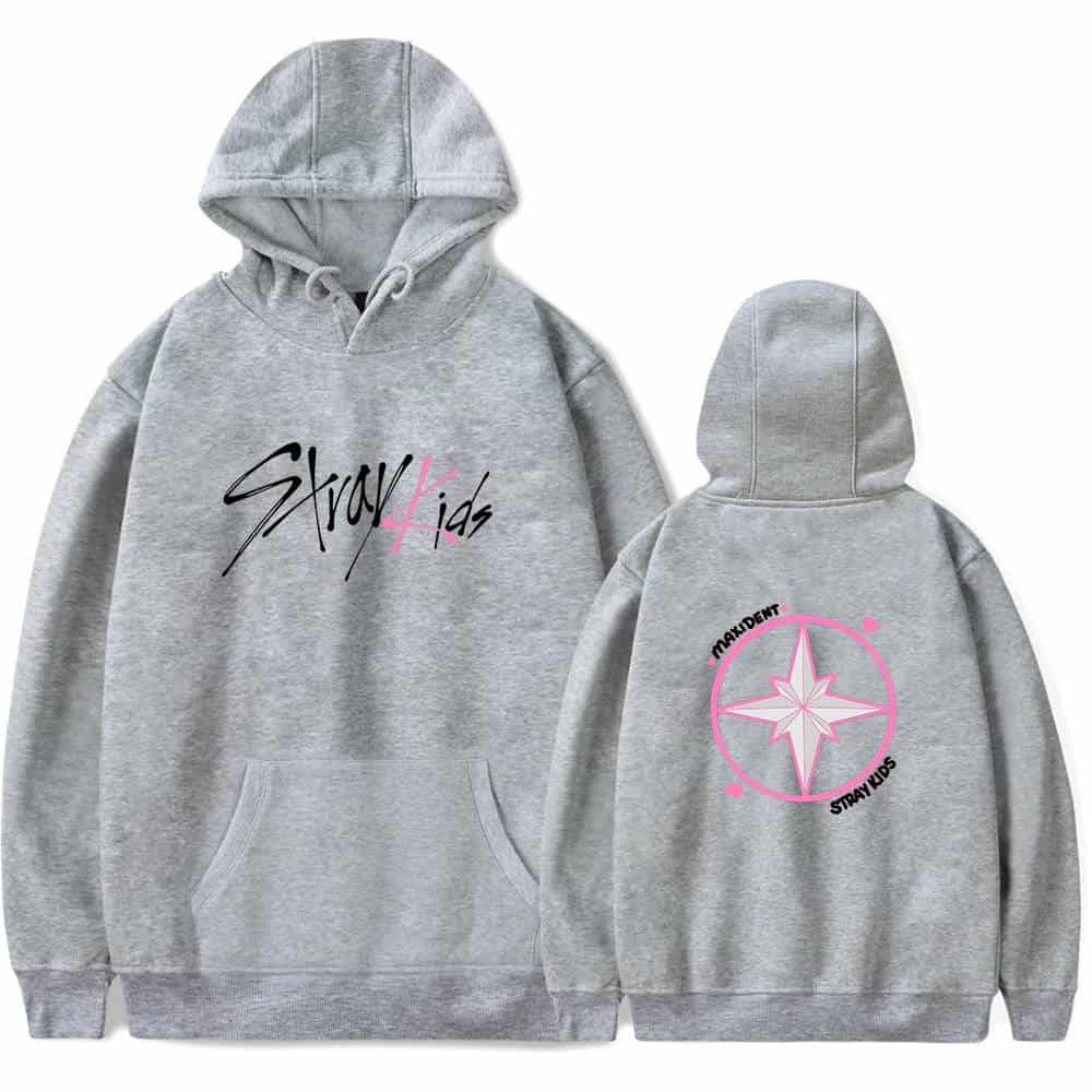 Gray hoodie with "Stay4Kids" logo, stylish and comfortable, perfect for fans of Justin Bieber's swag merchandise. Ideal for casual wear and showcasing your fandom.