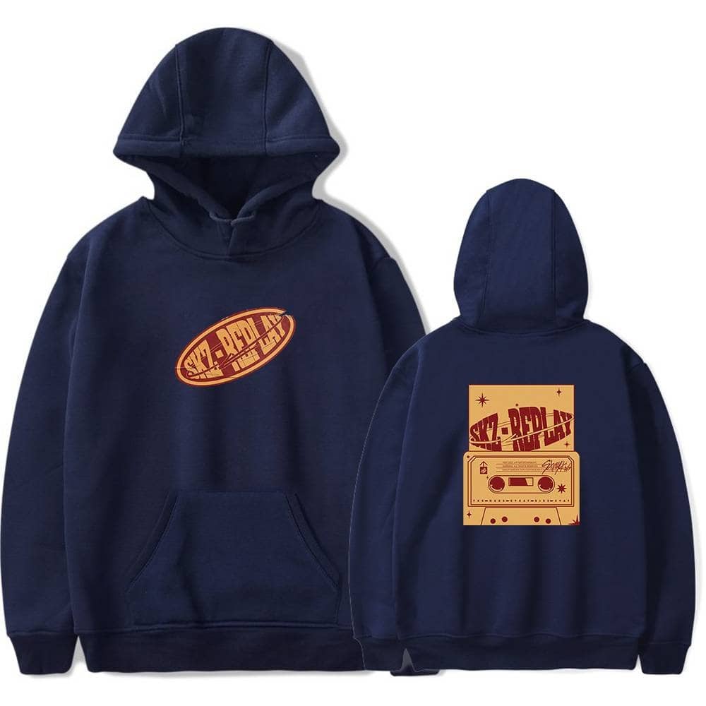 SKZ-REPLICA swag hoodie with Justin Bieber design and vintage cassette tape illustration.