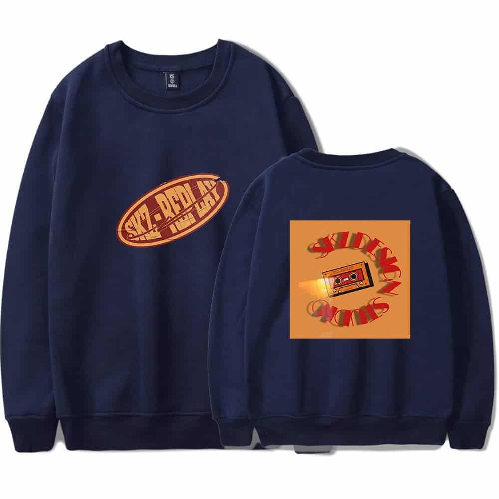 Skateboard swag sweatshirt with retro cassette design, Justin Bieber swag merch, streetwear fashion, stylish casual hoodie, trendy music-inspired apparel, blue sweatshirt.