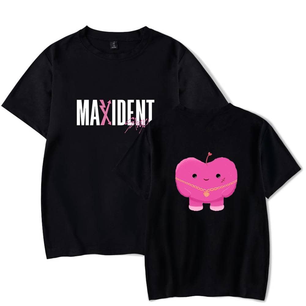 MAXIDENT logo t-shirt with pink graphic design and trendy style, perfect for fans of Justin Bieber swag merch.