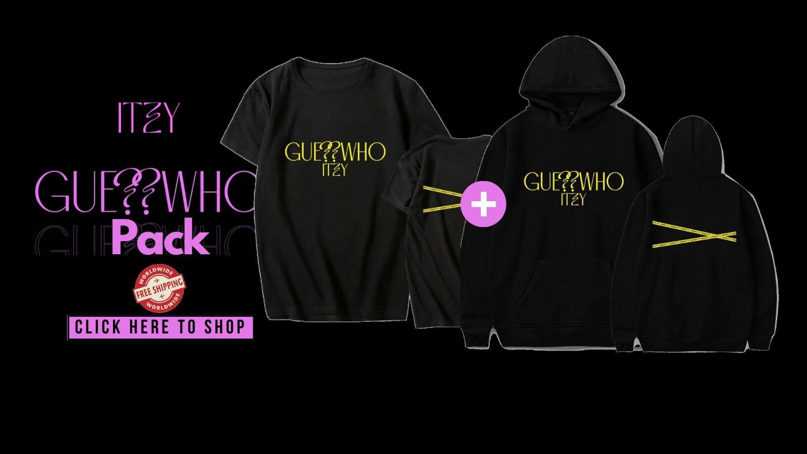 Black Justin Bieber swag merch pack with matching hoodie and t-shirt featuring yellow and purple text designs. Perfect for fans who love streetwear and celebrity-inspired fashion.