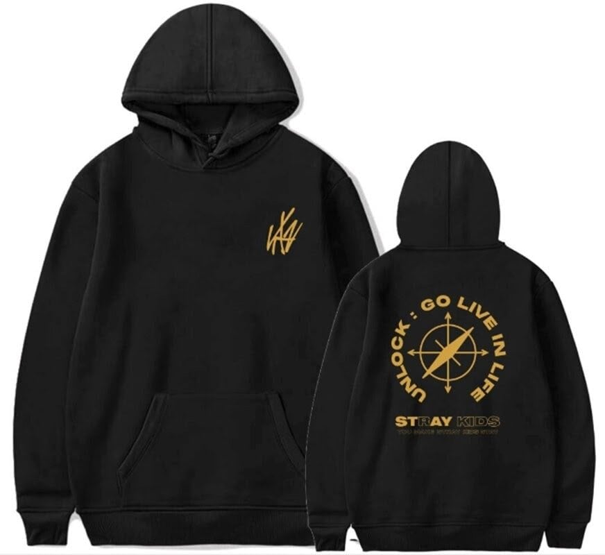 Black hoodie with gold Justin Bieber swag logo and text "Don't Quit, Go Live in Limit" for kids, stylish and trendy Bieber merchandise, perfect for fans, comfortable and fashionable.