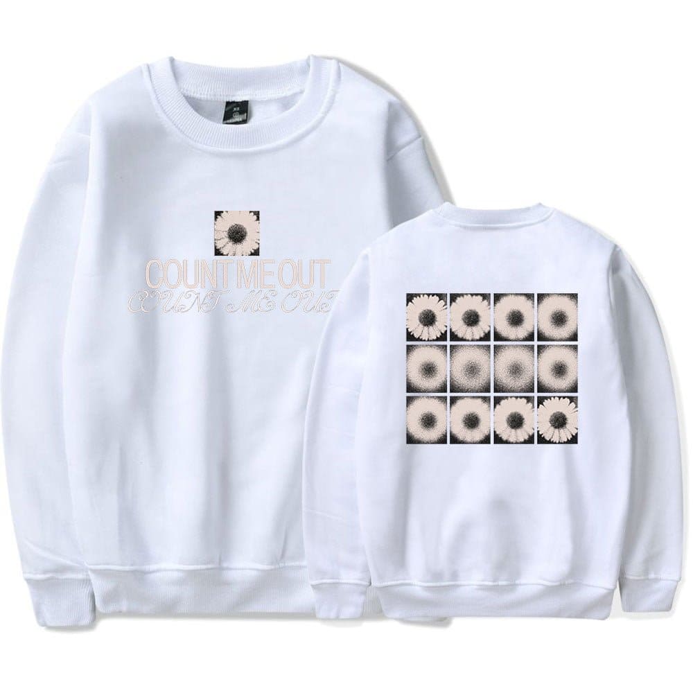 Countdown mcqueen sweatshirt with daisy print and "Justin Bieber swag merch" design.
