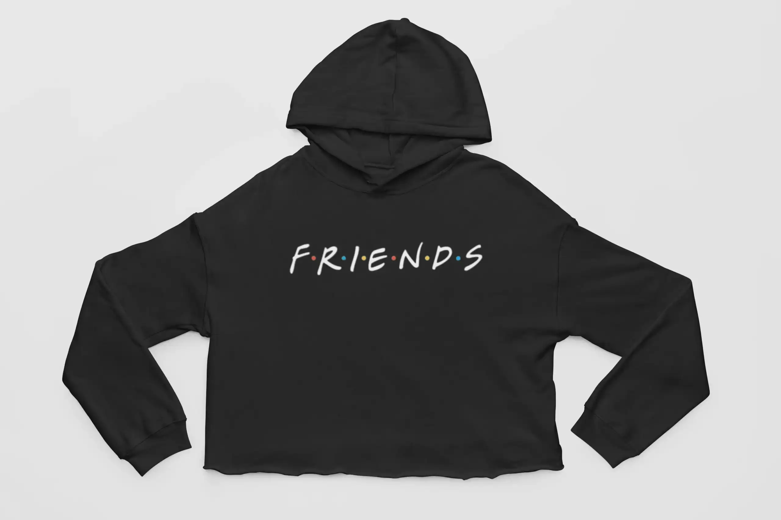 Friends hoodie with colorful dots, casual streetwear, black long-sleeve sweatshirt for fans of Justin Bieber swag merch.