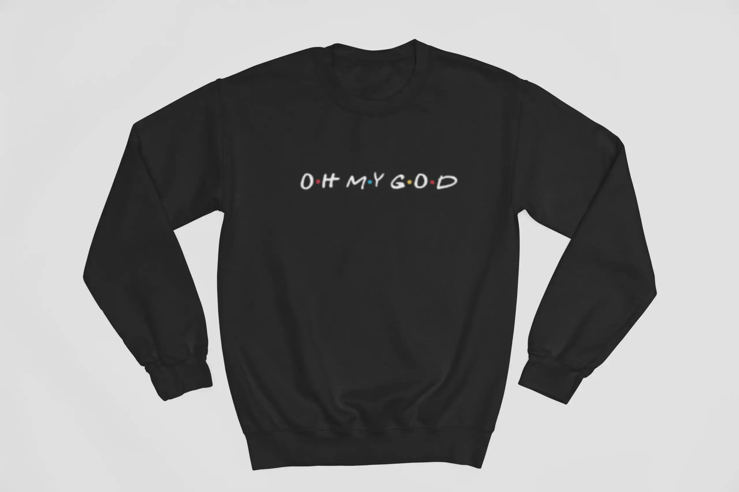 O.H M.Y G.O.D sweatshirt with colorful text, stylish streetwear for Justin Bieber fans.