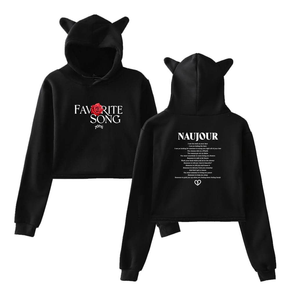 Justin Bieber swag merch black hoodies with cute animal ears, featuring bold text and floral accents, perfect for fans who want stylish, trendy streetwear.