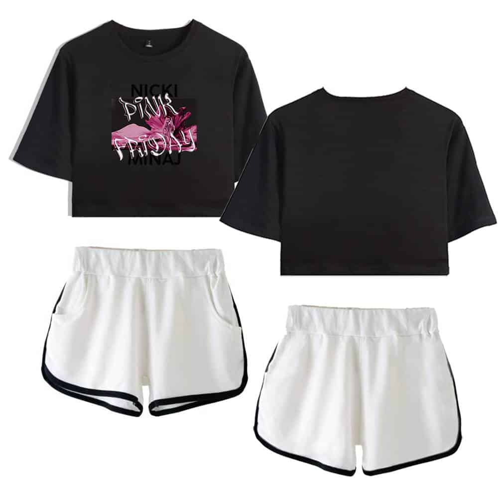 Nike Girl's Shorts and Cropped T-Shirt Set, Classic Black and White Sportswear for Activewear and Casual Outfits.