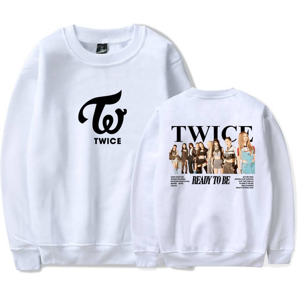 TWICE swag hoodie with group photo and logo, perfect for fans of the K-pop girl group.