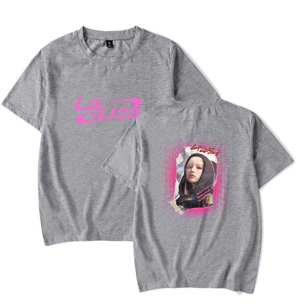 LA Lisa graphic t-shirt for Justin Bieber swag merch collection featuring bold pink and black design with a portrait of LA Lisa.
