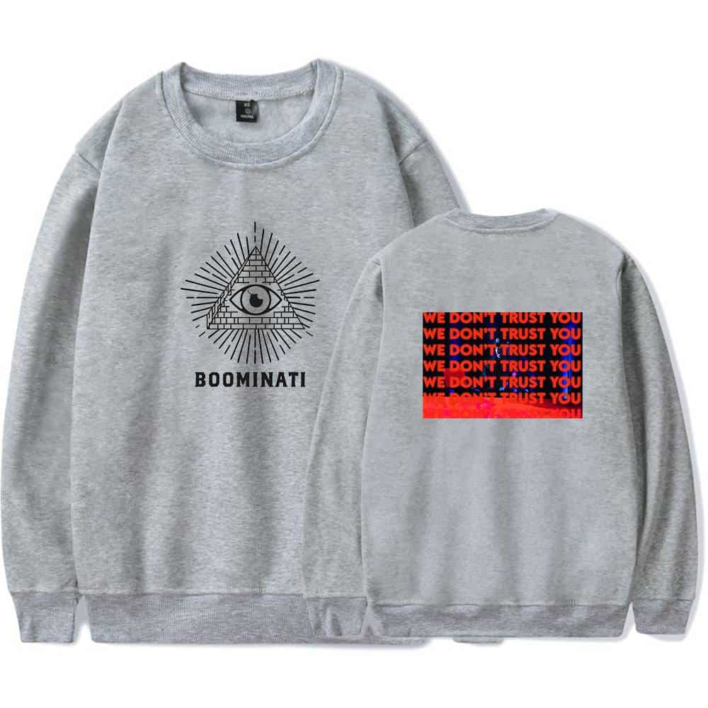 Boominate eye pyramid graphic sweatshirt with "Swag Merch" design, casual streetwear style.