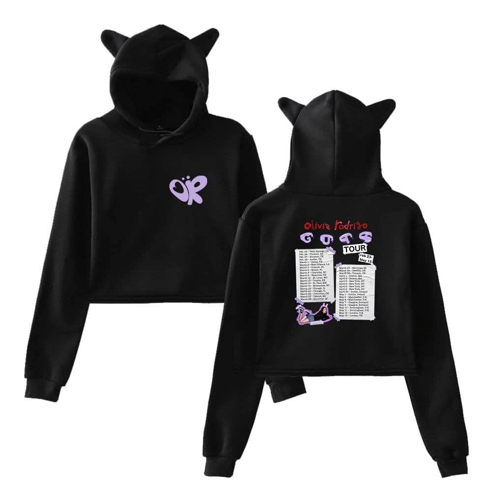 Butterfly graphic hoodie with bear ears, black sweatshirt, Justin Bieber swag merch, stylish casual wear, celebrity-inspired fashion piece.