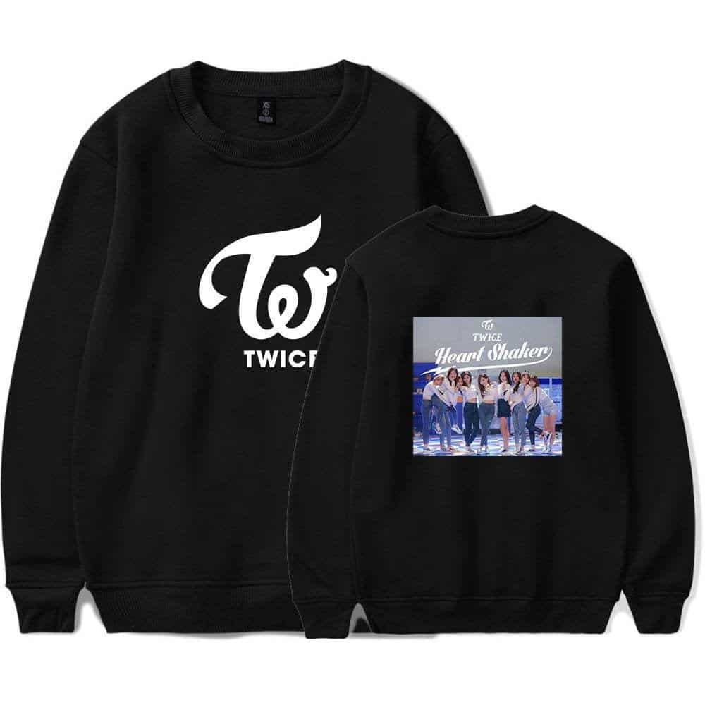 Justin Bieber swag merch sweatshirt with TWICE Heart Shaker graphic design. Perfect for K-pop and pop music fans seeking stylish and trendy fan apparel. High-quality, comfortable, and perfect for showing your fan support.