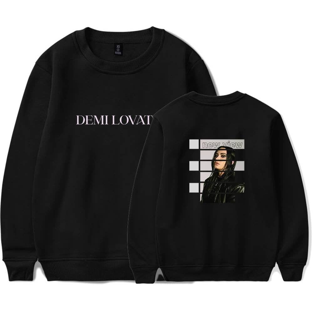 Demi Lovato swag hoodie black sweatshirt with graphic design and text "new view" on the back.