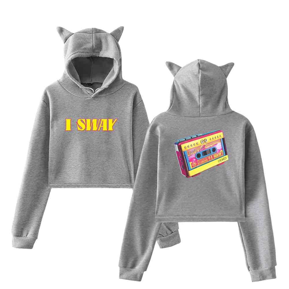 Comfy grey hoodie and sweatpants set with playful "I SWAK" lettering and a colorful cassette tape graphic, perfect for fans of Justin Bieber swag merch and streetwear style.
