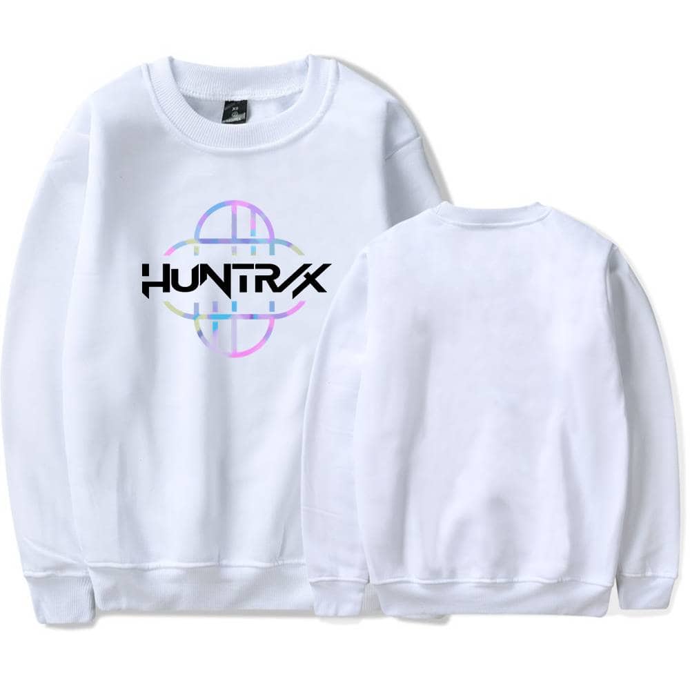 HUNTRX hoodie with holographic logo, stylish Justin Bieber swag merch, casual streetwear with bold graphic design, perfect for fans of pop star merchandise and trendy fashion.