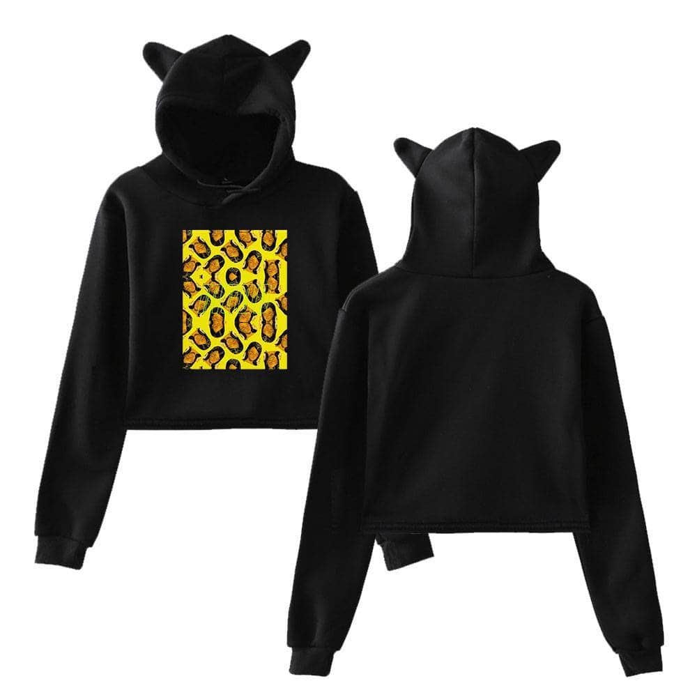 Leopard print pattern hoodie with animal ears, trendy and stylish for fans of Justin Bieber swag merch. Made of comfortable material, perfect for casual wear and showcasing celebrity-inspired fashion.