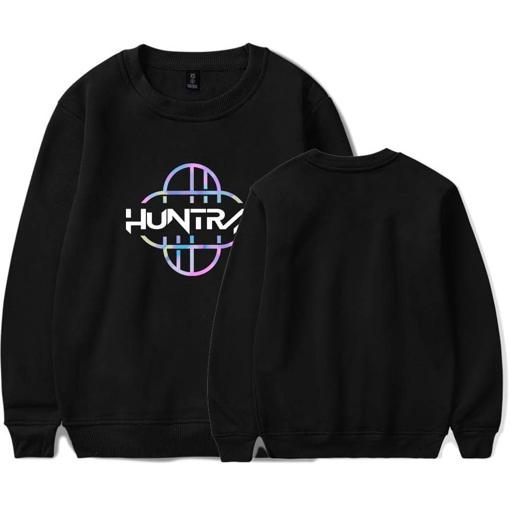 HUNTR hoodie sweatshirt with holographic logo, stylish swag merch for Justin Bieber fans.