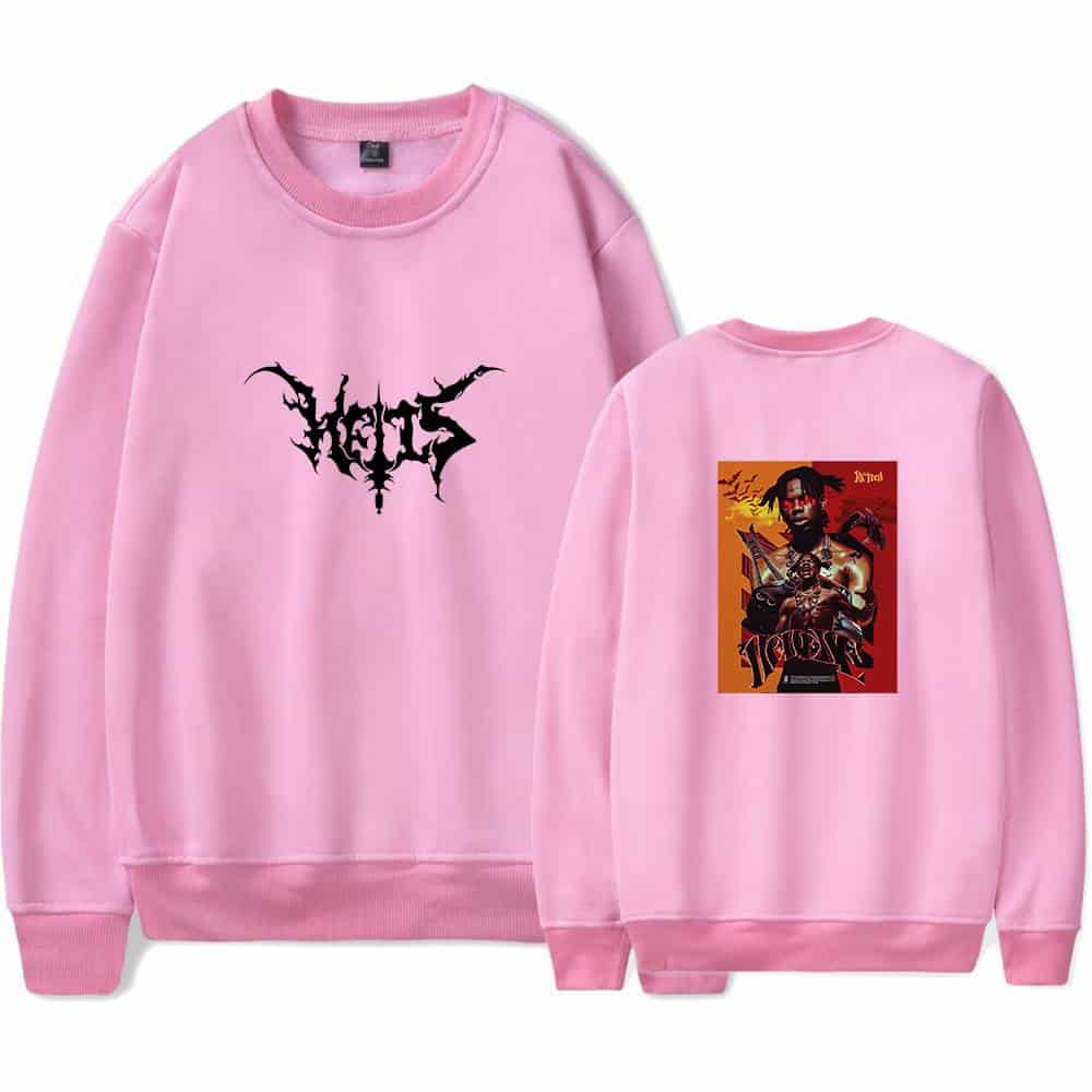 Hoodie with Justin Bieber swag graphic and bold artwork on the back in pink color.
