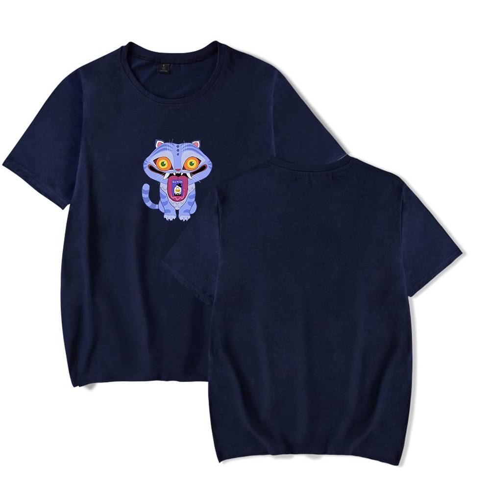 Bright blue Justin Bieber swag merch t-shirt featuring a cartoon tiger graphic with colorful details and bold design elements. Perfect for fans to showcase their style.