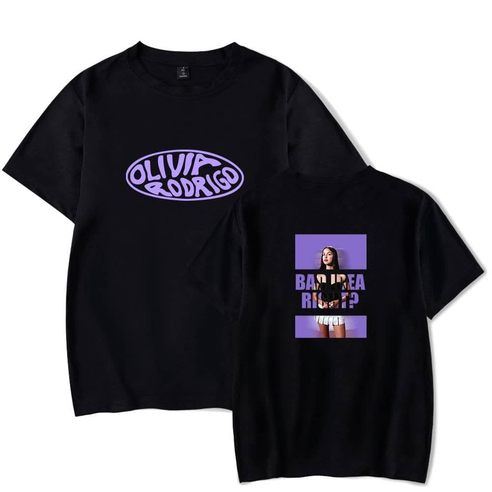 OLIVIA RODRIGO swag merch t-shirts with bold graphic designs featuring her name and style statement.