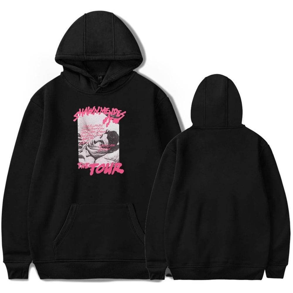 Sweatshirt with Justin Bieber swag tour graphic, black hoodie with pink and white print, perfect for fans of Justin Bieber merchandise and streetwear.