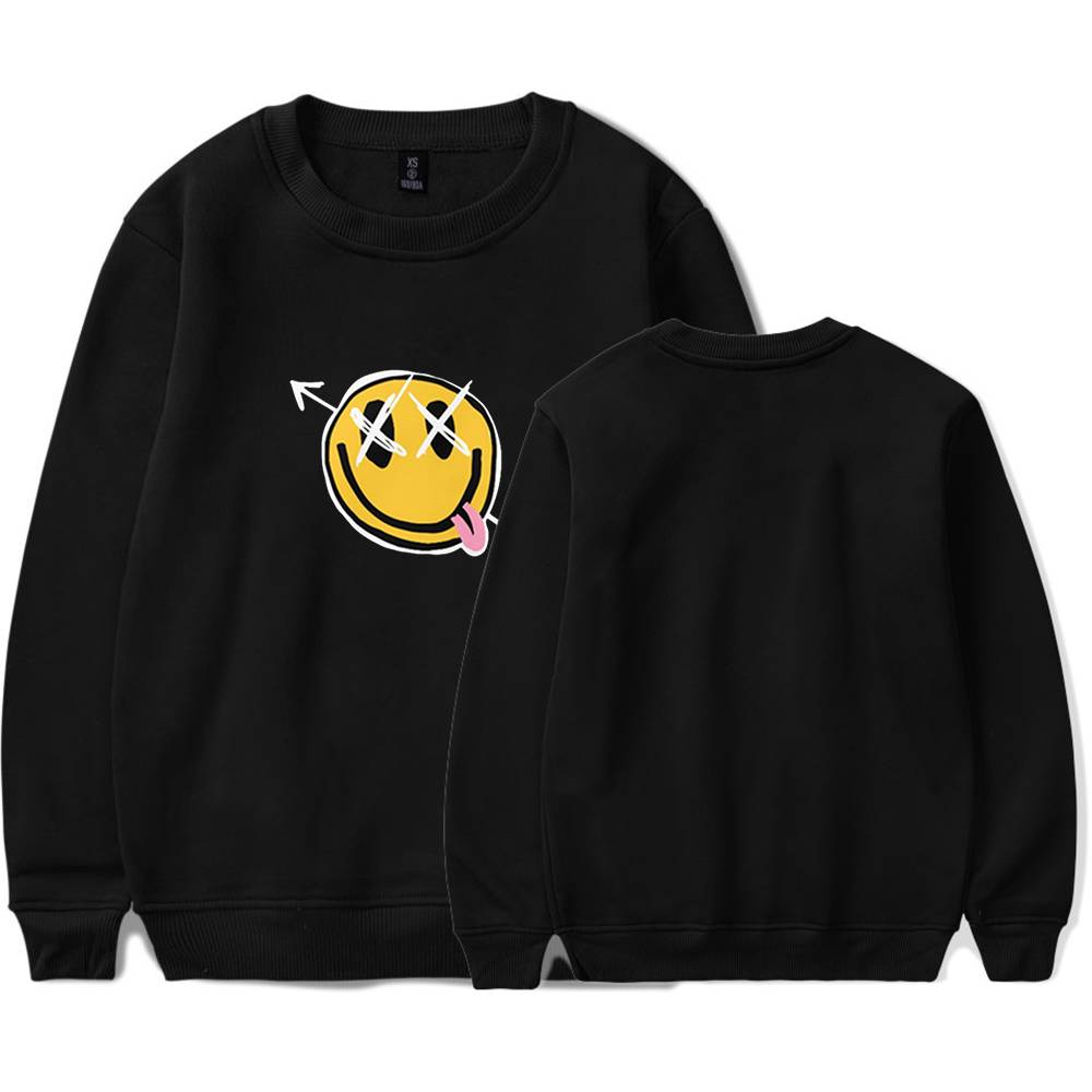 Justin bieber swag merch sweatshirt with graphic smiley face and playful design.