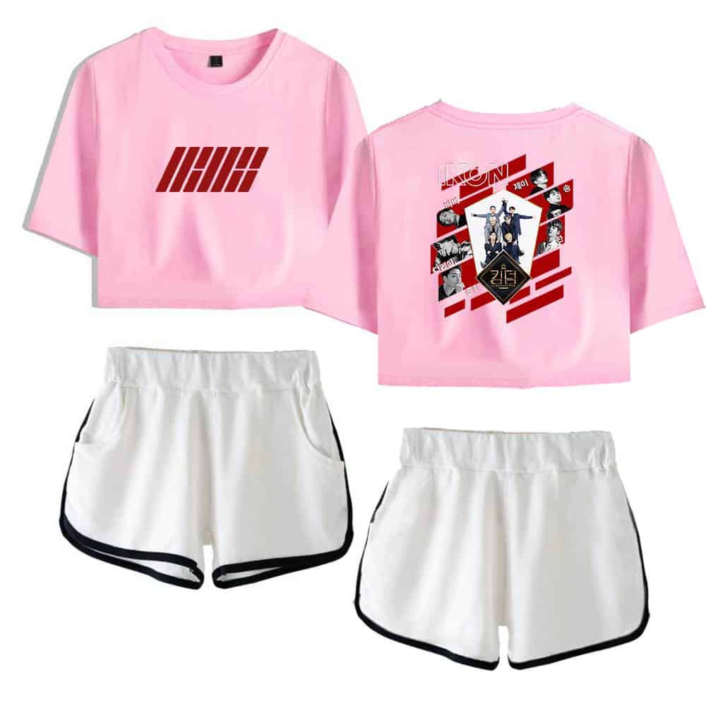 Pink Justin Bieber swag merch set with graphic t-shirts and shorts, featuring bold designs and vibrant colors, perfect for fans of the artist looking for stylish and comfortable casual wear.